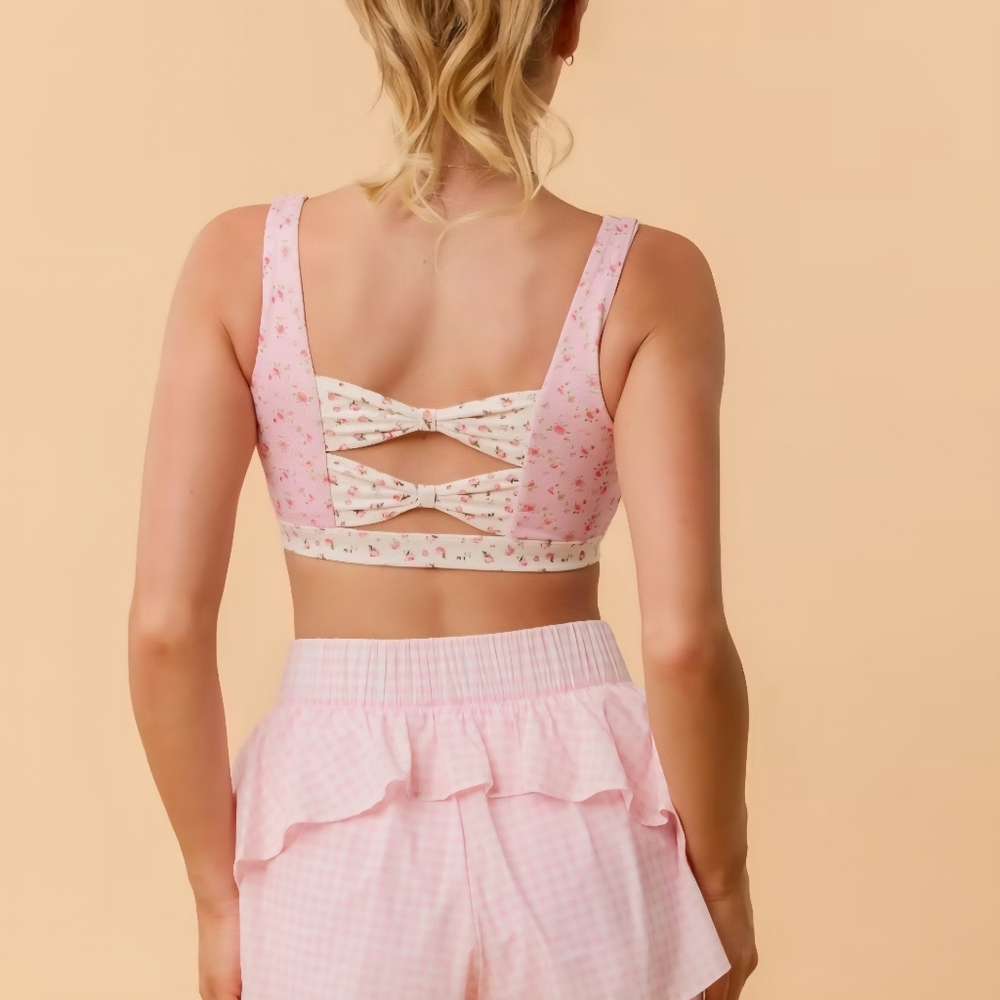 NWT Blogilates Women's Bow Back Corset Sports Bra, XS (Note flaw in desc/pics)